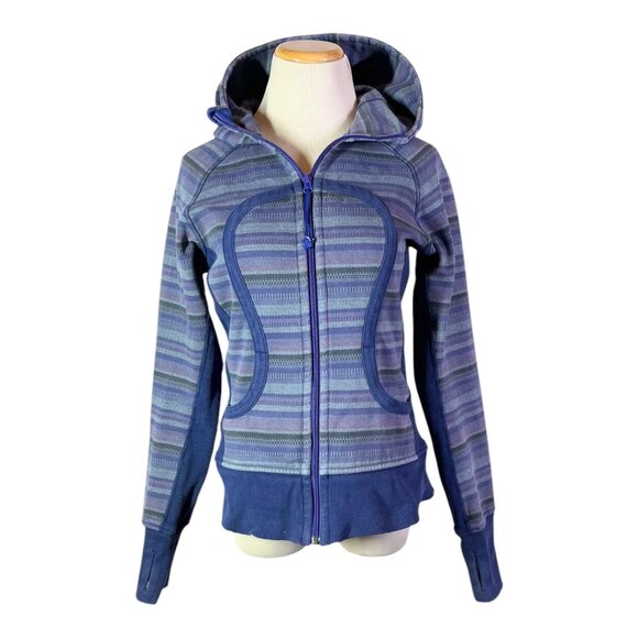 Lululemon Size 6 Full Zip Hooded Jacket Striped Fleece Lined *Flaws - Picture 1 of 14